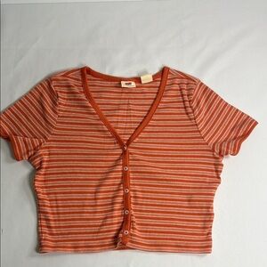 Levi's V-Neck Orange Striped Tee